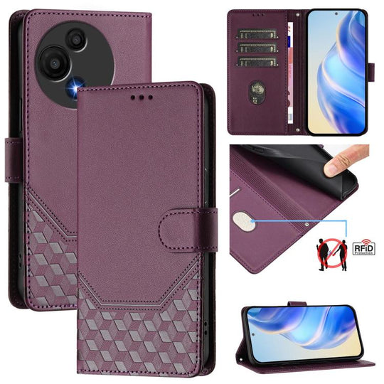 For TCL 605 / 60 SE Honeycomb Embossing RFID Leather Phone Case(Violet)