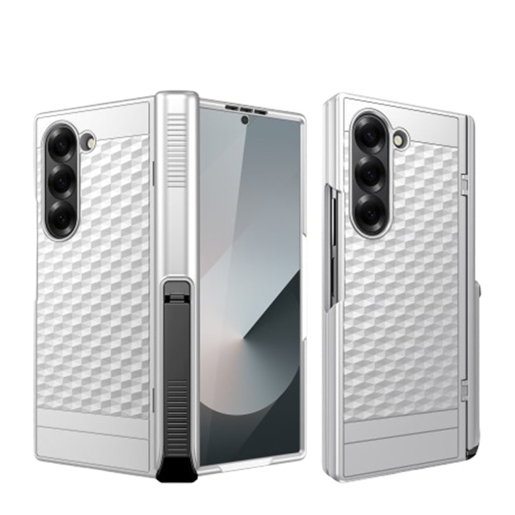 For Samsung Galaxy Z Fold6 Integrated Cube Hinge Phone Case with Spring Holder(Silver) - Galaxy Z Fold6 5G Cases by buy2fix | Online Shopping UK | buy2fix