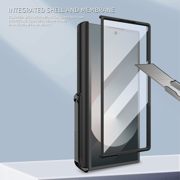 For Samsung Galaxy Z Fold6 Integrated Cube Hinge Phone Case with Spring Holder(Silver) - Galaxy Z Fold6 5G Cases by buy2fix | Online Shopping UK | buy2fix