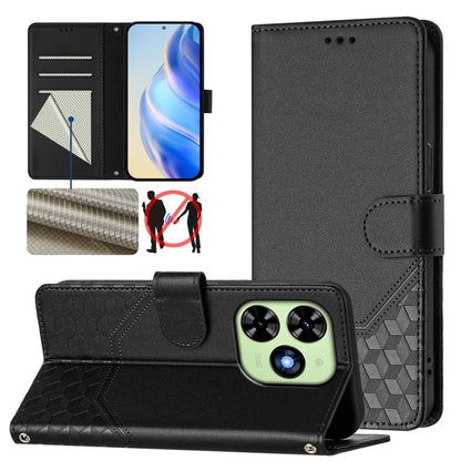 For Tecno Spark Go 2024 4G Honeycomb Embossing RFID Leather Phone Case(Black) by buy2fix