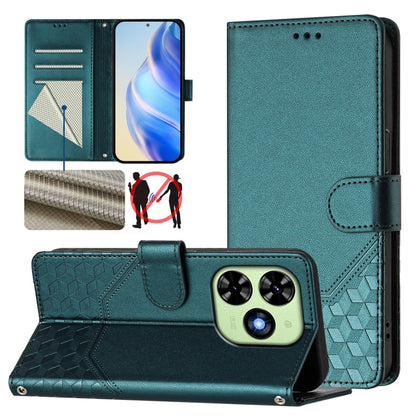 For Tecno Spark Go 2024 4G Honeycomb Embossing RFID Leather Phone Case(Peacock Green) by buy2fix
