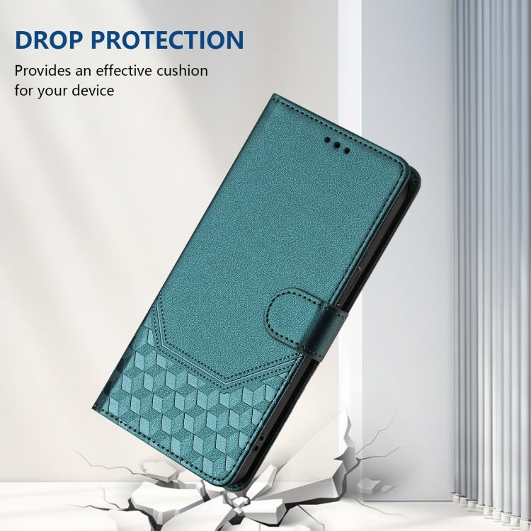 For Tecno Spark Go 2024 4G Honeycomb Embossing RFID Leather Phone Case(Peacock Green) by buy2fix