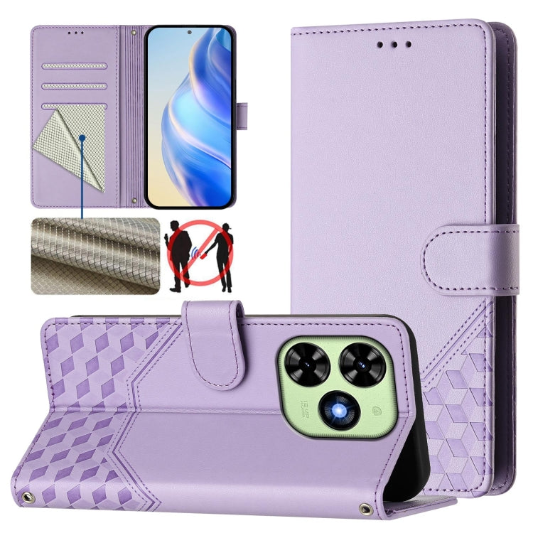 For Tecno Spark Go 2024 4G Honeycomb Embossing RFID Leather Phone Case(Light Purple) by buy2fix