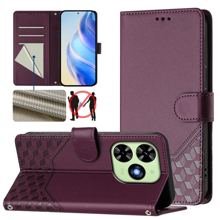 For Tecno Spark Go 2024 4G Honeycomb Embossing RFID Leather Phone Case(Violet) by buy2fix