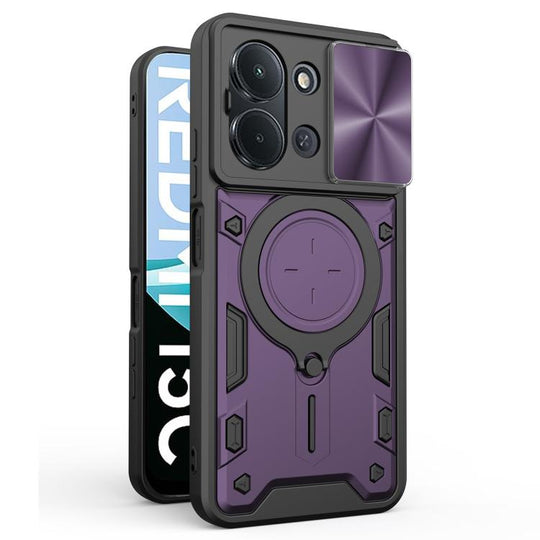 For Redmi 15C 5G / 4G EU 173mm CD Texture Sliding Camshield Magnetic Holder Phone Case(Purple)