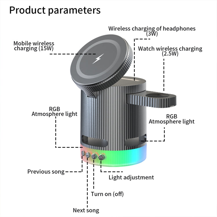 H61 15W 4 in 1 Multifunctional Foldable Wireless Charger Bluetooth Speaker(White) - Multifunction Charger by buy2fix | Online Shopping UK | buy2fix