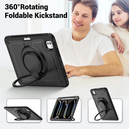 For iPad Pro 11 2025 / 2024 Honeycomb Hybrid Tablet Case with Handle Holder & Strap(Black) by buy2fix