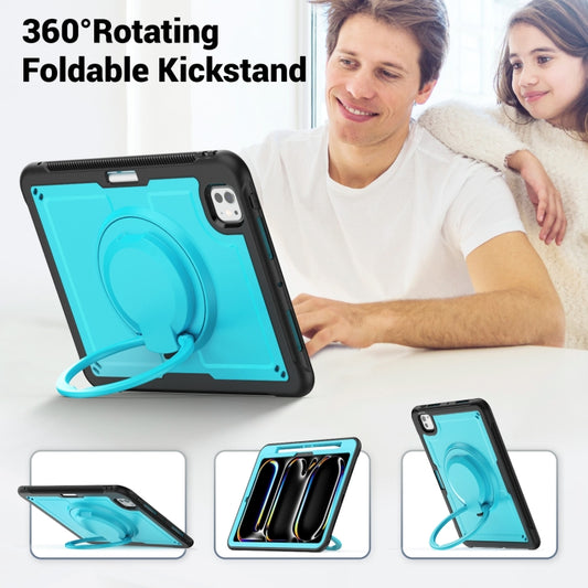 For iPad Pro 11 2025 / 2024 Honeycomb Hybrid Tablet Case with Handle Holder & Strap(Light Blue) by buy2fix