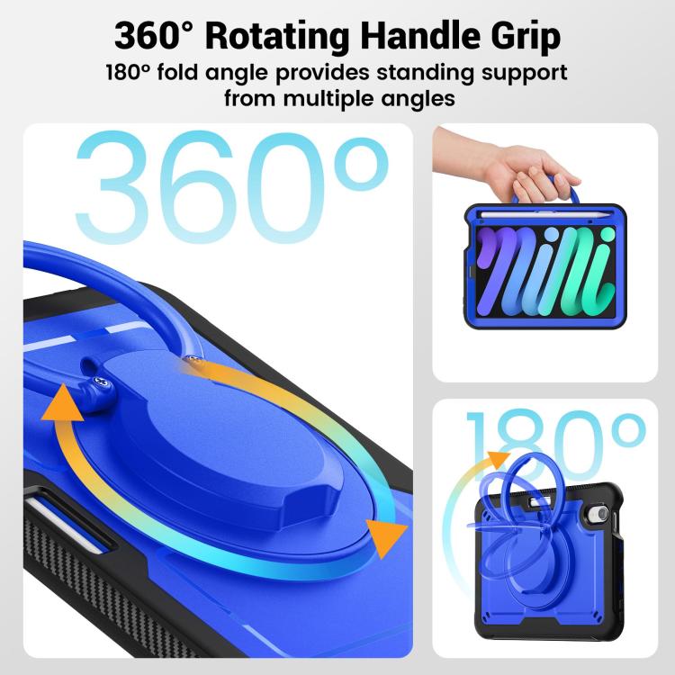 For iPad mini 2024 / mini 6 Honeycomb Hybrid Tablet Case with Handle Holder & Strap(Dark Blue) - iPad mini 2024 Cases by buy2fix | Online Shopping UK | buy2fix