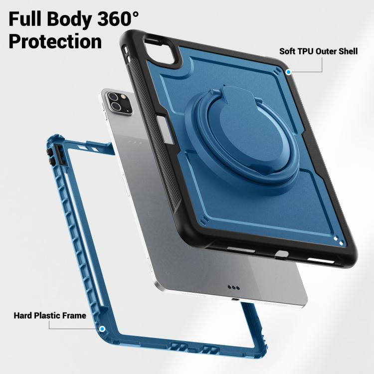 For iPad Pro 11 2022 / Air 10.9 2022 Honeycomb Hybrid Tablet Case with Handle Holder & Strap(Navy Blue) - iPad Pro 11 (2022/2021) Cases by buy2fix | Online Shopping UK | buy2fix