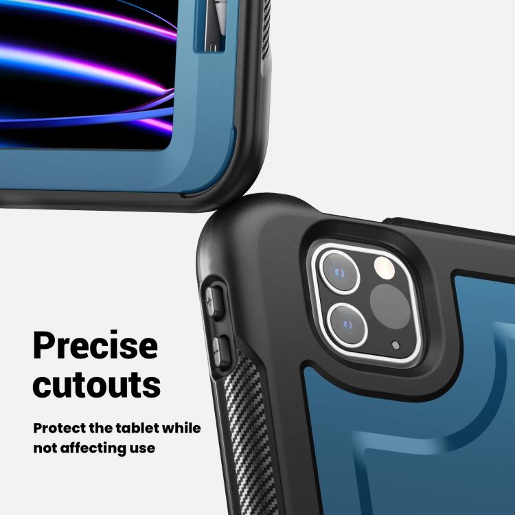 For iPad Pro 11 2022 / Air 10.9 2022 Honeycomb Hybrid Tablet Case with Handle Holder & Strap(Navy Blue) - iPad Pro 11 (2022/2021) Cases by buy2fix | Online Shopping UK | buy2fix