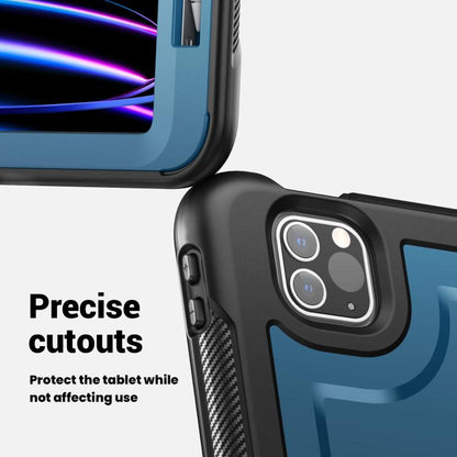 For iPad Pro 11 2022 / Air 10.9 2022 Honeycomb Hybrid Tablet Case with Handle Holder & Strap(Navy Blue) - iPad Pro 11 (2022/2021) Cases by buy2fix | Online Shopping UK | buy2fix