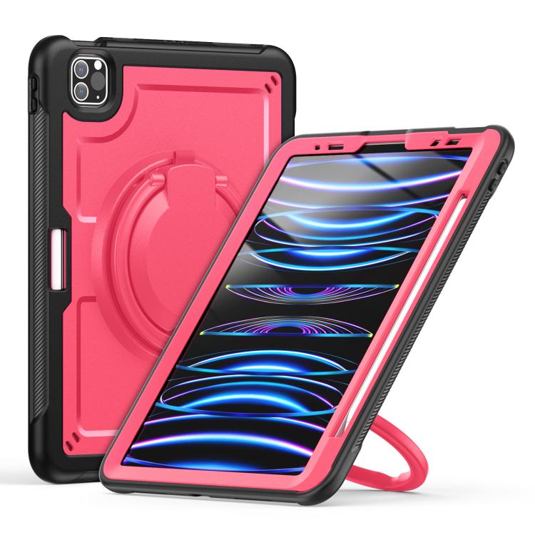 For iPad Pro 11 2022 / Air 10.9 2022 Honeycomb Hybrid Tablet Case with Handle Holder & Strap(Rose Red) - iPad Pro 11 (2022/2021) Cases by buy2fix | Online Shopping UK | buy2fix
