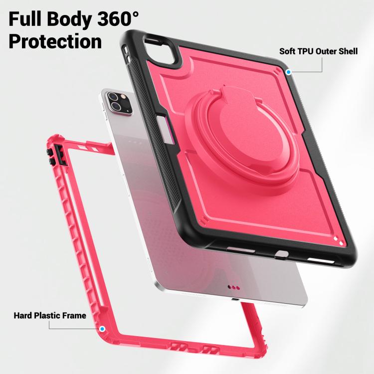 For iPad Pro 11 2022 / Air 10.9 2022 Honeycomb Hybrid Tablet Case with Handle Holder & Strap(Rose Red) - iPad Pro 11 (2022/2021) Cases by buy2fix | Online Shopping UK | buy2fix