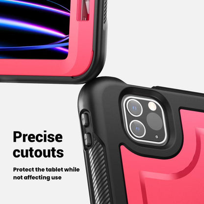 For iPad Pro 11 2022 / Air 10.9 2022 Honeycomb Hybrid Tablet Case with Handle Holder & Strap(Rose Red) - iPad Pro 11 (2022/2021) Cases by buy2fix | Online Shopping UK | buy2fix