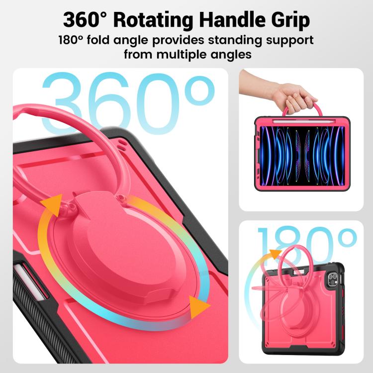 For iPad Pro 11 2022 / Air 10.9 2022 Honeycomb Hybrid Tablet Case with Handle Holder & Strap(Rose Red) - iPad Pro 11 (2022/2021) Cases by buy2fix | Online Shopping UK | buy2fix