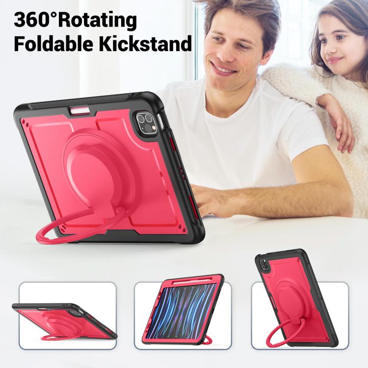 For iPad Pro 11 2022 / Air 10.9 2022 Honeycomb Hybrid Tablet Case with Handle Holder & Strap(Rose Red) - iPad Pro 11 (2022/2021) Cases by buy2fix | Online Shopping UK | buy2fix