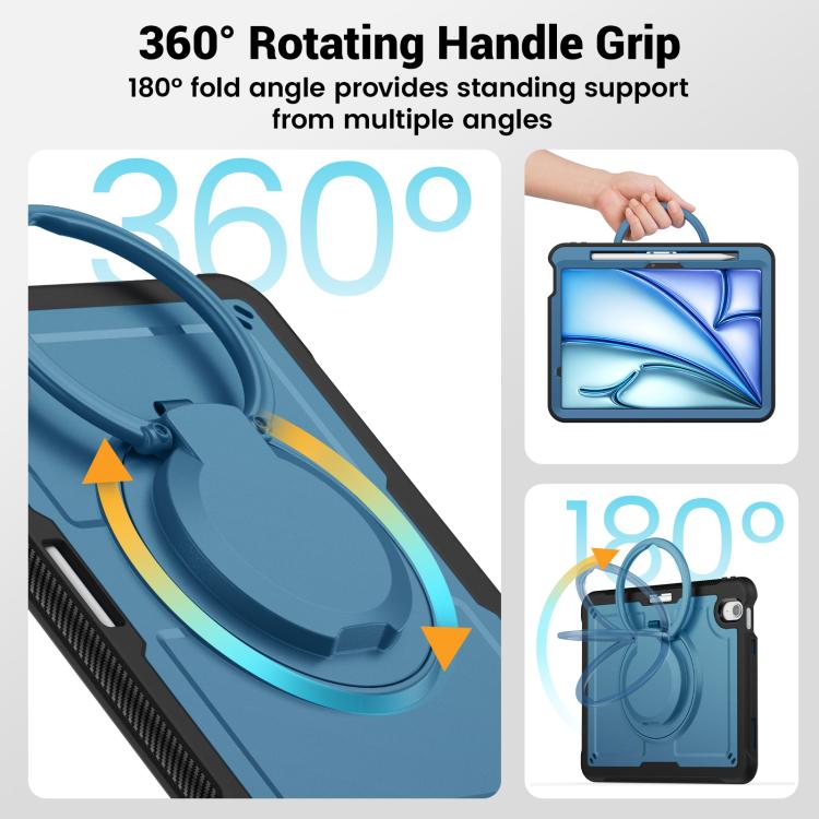 For iPad Air 11 2025 / 2024 Honeycomb Hybrid Tablet Case with Handle Holder & Strap(Navy Blue) - iPad Air 11 2025 / 2024 Cases by buy2fix | Online Shopping UK | buy2fix