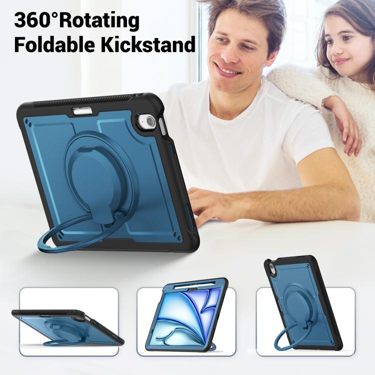 For iPad Air 11 2025 / 2024 Honeycomb Hybrid Tablet Case with Handle Holder & Strap(Navy Blue) - iPad Air 11 2025 / 2024 Cases by buy2fix | Online Shopping UK | buy2fix