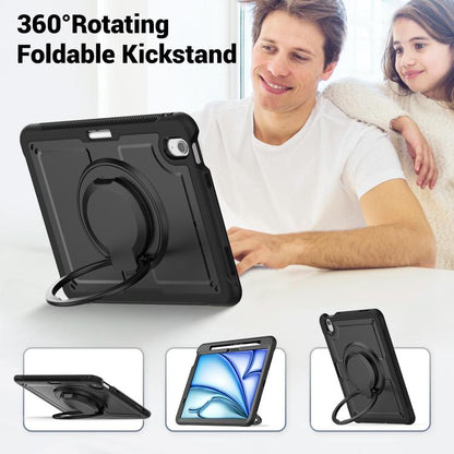 For iPad Air 11 2025 / 2024 Honeycomb Hybrid Tablet Case with Handle Holder & Strap(Black) - iPad Air 11 2025 / 2024 Cases by buy2fix | Online Shopping UK | buy2fix