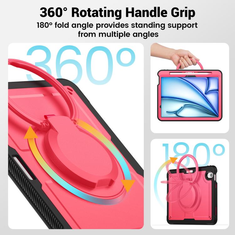 For iPad Air 11 2025 / 2024 Honeycomb Hybrid Tablet Case with Handle Holder & Strap(Rose Red) - iPad Air 11 2025 / 2024 Cases by buy2fix | Online Shopping UK | buy2fix