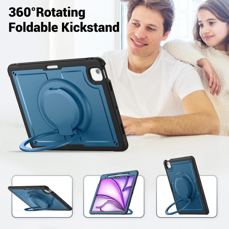 For iPad Air 13 2025 / 2024 Honeycomb Hybrid Tablet Case with Handle Holder & Strap(Navy Blue) - iPad Air 13 2025 / 2024 Cases by buy2fix | Online Shopping UK | buy2fix