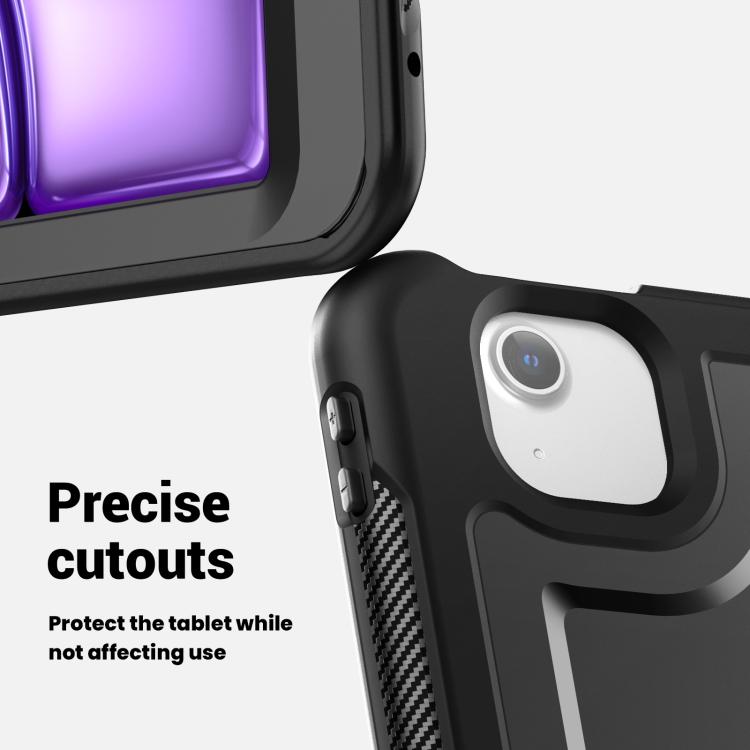 For iPad Air 13 2025 / 2024 Honeycomb Hybrid Tablet Case with Handle Holder & Strap(Black) - iPad Air 13 2025 / 2024 Cases by buy2fix | Online Shopping UK | buy2fix