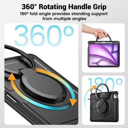 For iPad Air 13 2025 / 2024 Honeycomb Hybrid Tablet Case with Handle Holder & Strap(Black) - iPad Air 13 2025 / 2024 Cases by buy2fix | Online Shopping UK | buy2fix