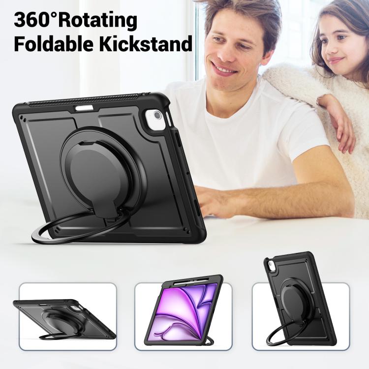 For iPad Air 13 2025 / 2024 Honeycomb Hybrid Tablet Case with Handle Holder & Strap(Black) - iPad Air 13 2025 / 2024 Cases by buy2fix | Online Shopping UK | buy2fix