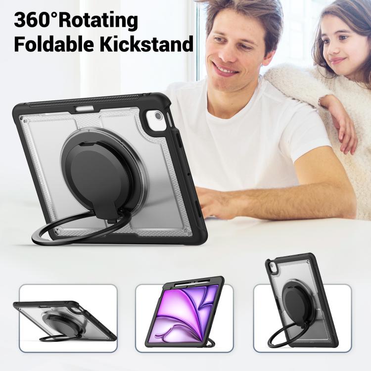 For iPad Air 13 2025 / 2024 Honeycomb Hybrid Tablet Case with Handle Holder & Strap(Transparent) - iPad Air 13 2025 / 2024 Cases by buy2fix | Online Shopping UK | buy2fix