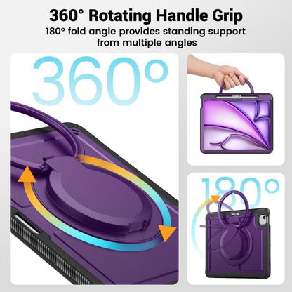 For iPad Air 13 2025 / 2024 Honeycomb Hybrid Tablet Case with Handle Holder & Strap(Purple) - iPad Air 13 2025 / 2024 Cases by buy2fix | Online Shopping UK | buy2fix