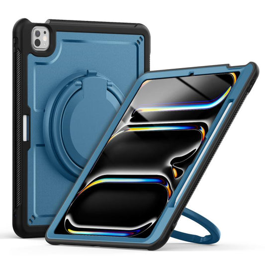 For iPad Pro 13 2024 Honeycomb Hybrid Tablet Case with Handle Holder & Strap(Navy Blue) - iPad Pro 13 2024 Cases by buy2fix | Online Shopping UK | buy2fix