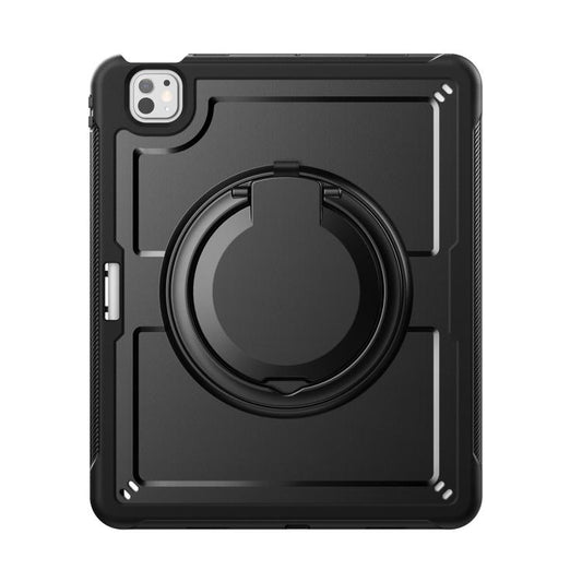 For iPad Pro 13 2024 Honeycomb Hybrid Tablet Case with Handle Holder & Strap(Black) - iPad Pro 13 2024 Cases by buy2fix | Online Shopping UK | buy2fix