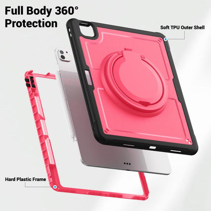 For iPad Pro 13 2024 Honeycomb Hybrid Tablet Case with Handle Holder & Strap(Rose Red) - iPad Pro 13 2024 Cases by buy2fix | Online Shopping UK | buy2fix