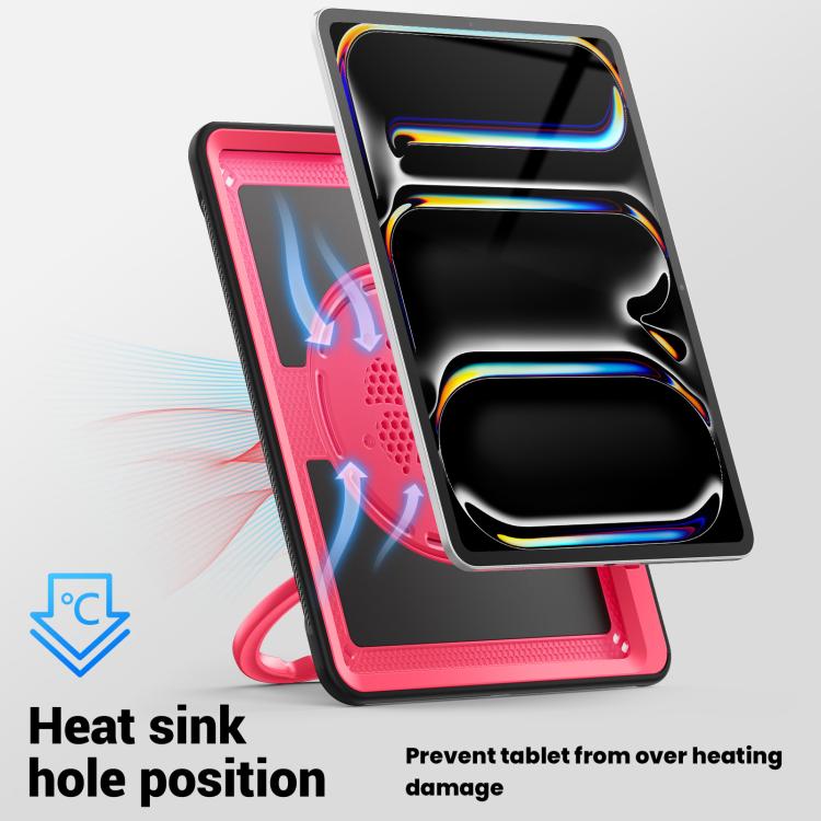 For iPad Pro 13 2024 Honeycomb Hybrid Tablet Case with Handle Holder & Strap(Rose Red) - iPad Pro 13 2024 Cases by buy2fix | Online Shopping UK | buy2fix