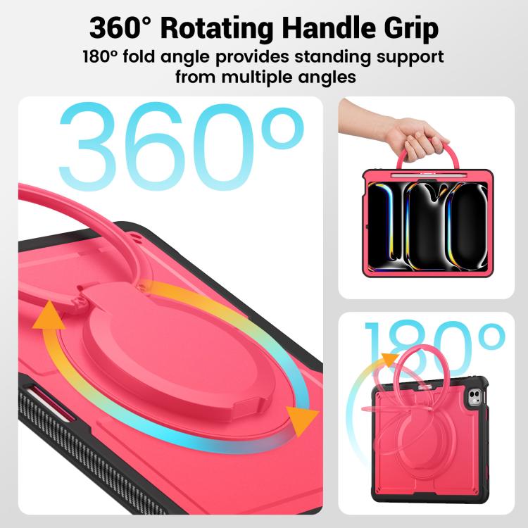 For iPad Pro 13 2024 Honeycomb Hybrid Tablet Case with Handle Holder & Strap(Rose Red) - iPad Pro 13 2024 Cases by buy2fix | Online Shopping UK | buy2fix