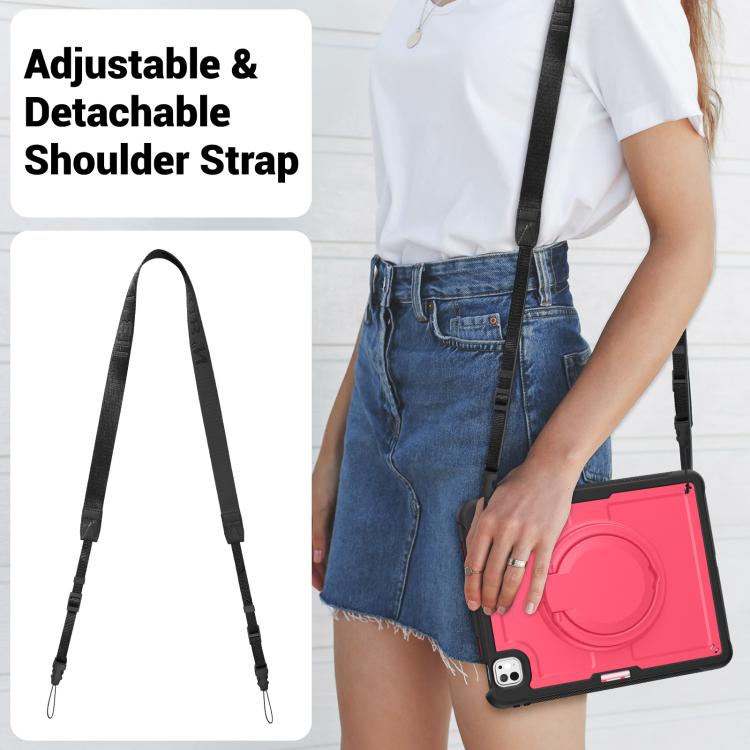 For iPad Pro 13 2024 Honeycomb Hybrid Tablet Case with Handle Holder & Strap(Rose Red) - iPad Pro 13 2024 Cases by buy2fix | Online Shopping UK | buy2fix