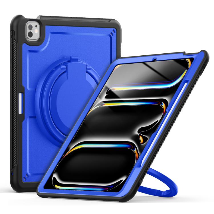 For iPad Pro 13 2024 Honeycomb Hybrid Tablet Case with Handle Holder & Strap(Dark Blue) - iPad Pro 13 2024 Cases by buy2fix | Online Shopping UK | buy2fix