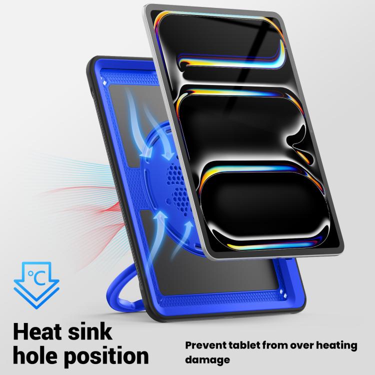 For iPad Pro 13 2024 Honeycomb Hybrid Tablet Case with Handle Holder & Strap(Dark Blue) - iPad Pro 13 2024 Cases by buy2fix | Online Shopping UK | buy2fix