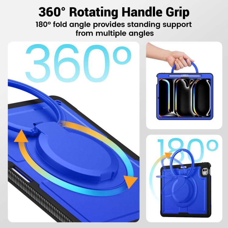 For iPad Pro 13 2024 Honeycomb Hybrid Tablet Case with Handle Holder & Strap(Dark Blue) - iPad Pro 13 2024 Cases by buy2fix | Online Shopping UK | buy2fix