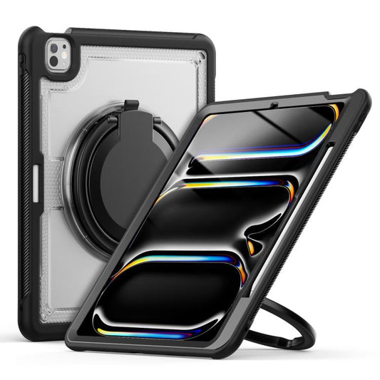 For iPad Pro 13 2024 Honeycomb Hybrid Tablet Case with Handle Holder & Strap(Transparent) - iPad Pro 13 2024 Cases by buy2fix | Online Shopping UK | buy2fix