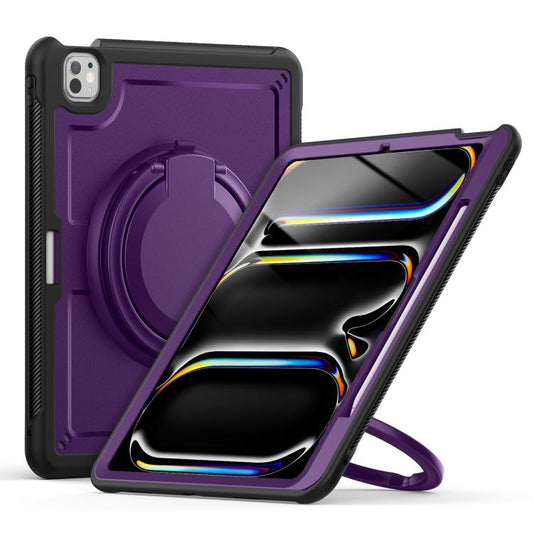 For iPad Pro 13 2024 Honeycomb Hybrid Tablet Case with Handle Holder & Strap(Purple) - iPad Pro 13 2024 Cases by buy2fix | Online Shopping UK | buy2fix