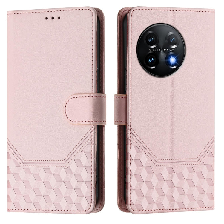 For OnePlus 11 Honeycomb Embossing RFID Leather Phone Case(Pink) - OnePlus Cases by buy2fix | Online Shopping UK | buy2fix