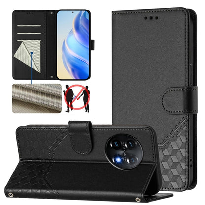 For OnePlus 11 Honeycomb Embossing RFID Leather Phone Case(Black) - OnePlus Cases by buy2fix | Online Shopping UK | buy2fix