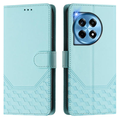 For OnePlus 12 5G Global Honeycomb Embossing RFID Leather Phone Case(Mint Green) - OnePlus Cases by buy2fix | Online Shopping UK | buy2fix