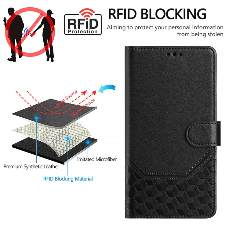 For OnePlus 12 5G Global Honeycomb Embossing RFID Leather Phone Case(Black) - OnePlus Cases by buy2fix | Online Shopping UK | buy2fix