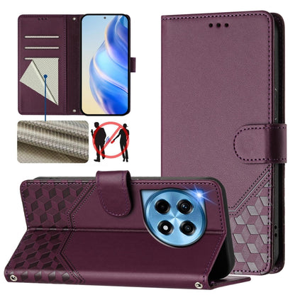 For OnePlus 12 5G Global Honeycomb Embossing RFID Leather Phone Case(Violet) - OnePlus Cases by buy2fix | Online Shopping UK | buy2fix