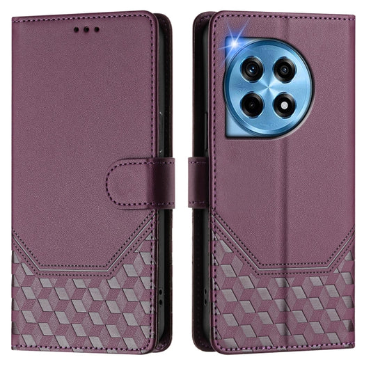 For OnePlus 12 5G Global Honeycomb Embossing RFID Leather Phone Case(Violet) by buy2fix