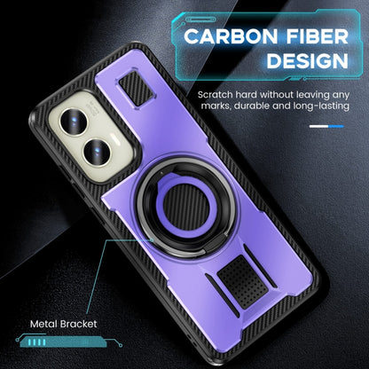 For Motorola Moto G Stylus 5G 2024 Ring Holder Carbon Fiber PC Hybrid TPU Phone Case(Purple) - Motorola Cases by buy2fix | Online Shopping UK | buy2fix