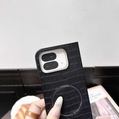 For Google Pixel 9 Pro Fold Crocodile Pattern Leather MagSafe Magnetic Phone Case(White) by buy2fix